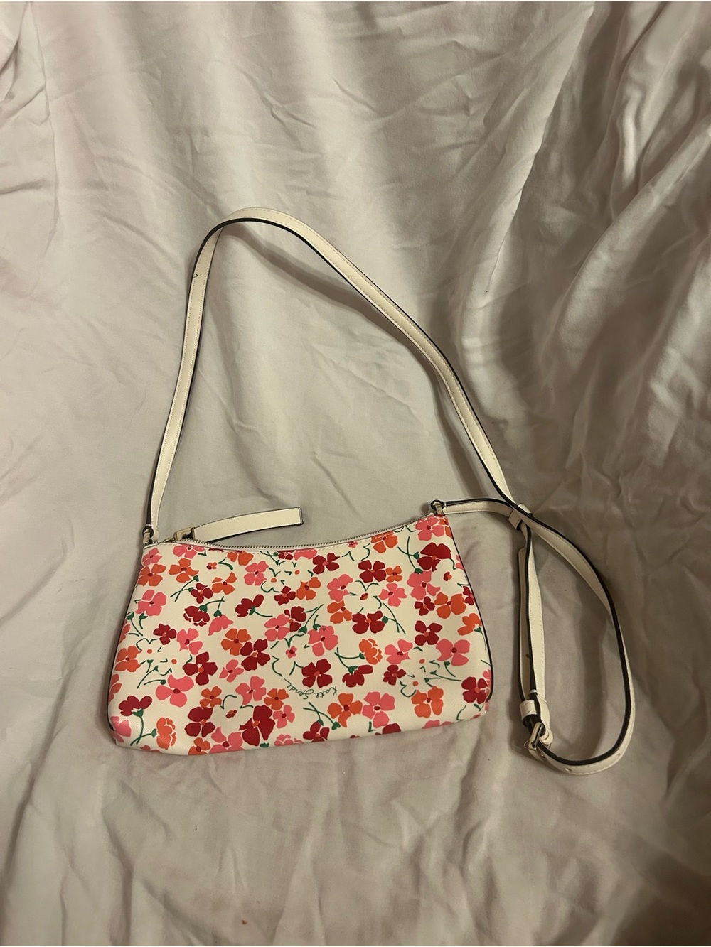 kate spade Floral Print Crossbody Bag in White and Pink